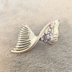 #591 Silver and Gold Tone Crystal Brooch